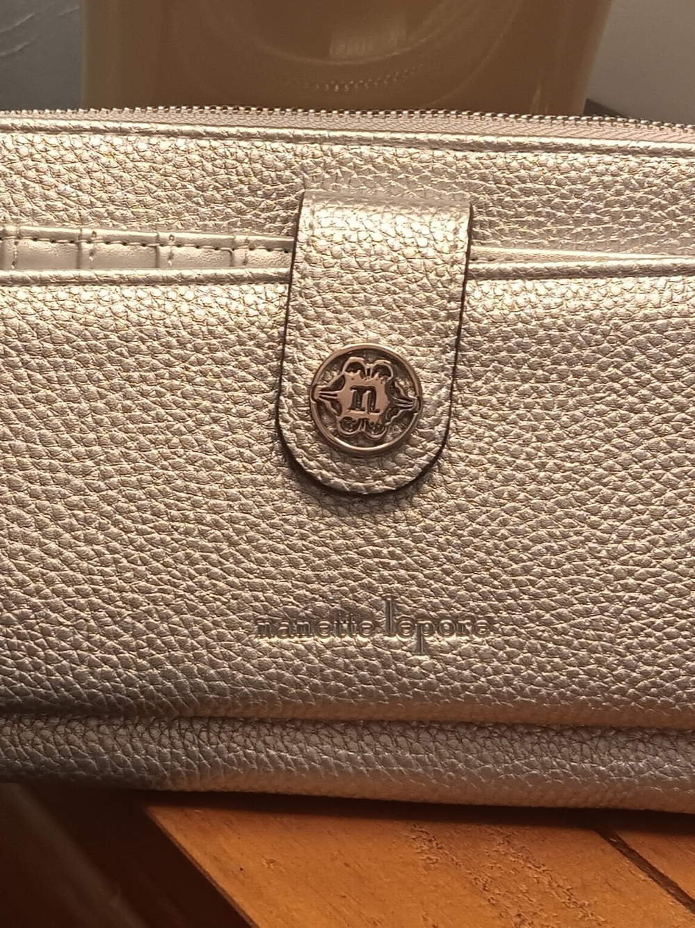 Nanette Lepore Metallic Silver Pebbled Wristlet